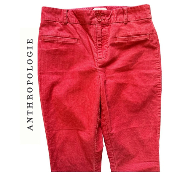 The essential collection by Anthropologie Corduroy Pant Crop Ankle Red Pant Sz 2 - Picture 4 of 6